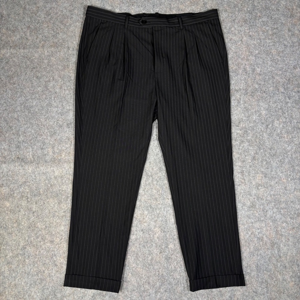 AllSaints Dice Tallis Trouser Mens 36 Black Pinstripe Tapered Cropped Slacks